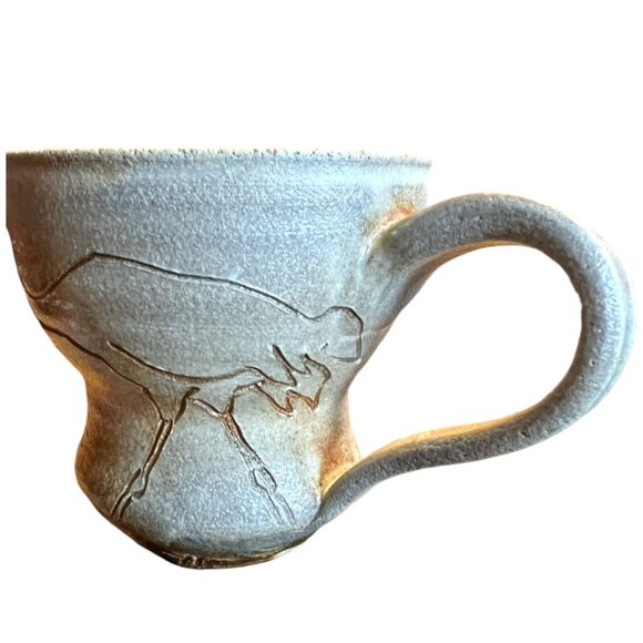 Pair of Handcrafted Pottery Mugs w Etched Cranes Anne Meyer - Picture 5 of 13